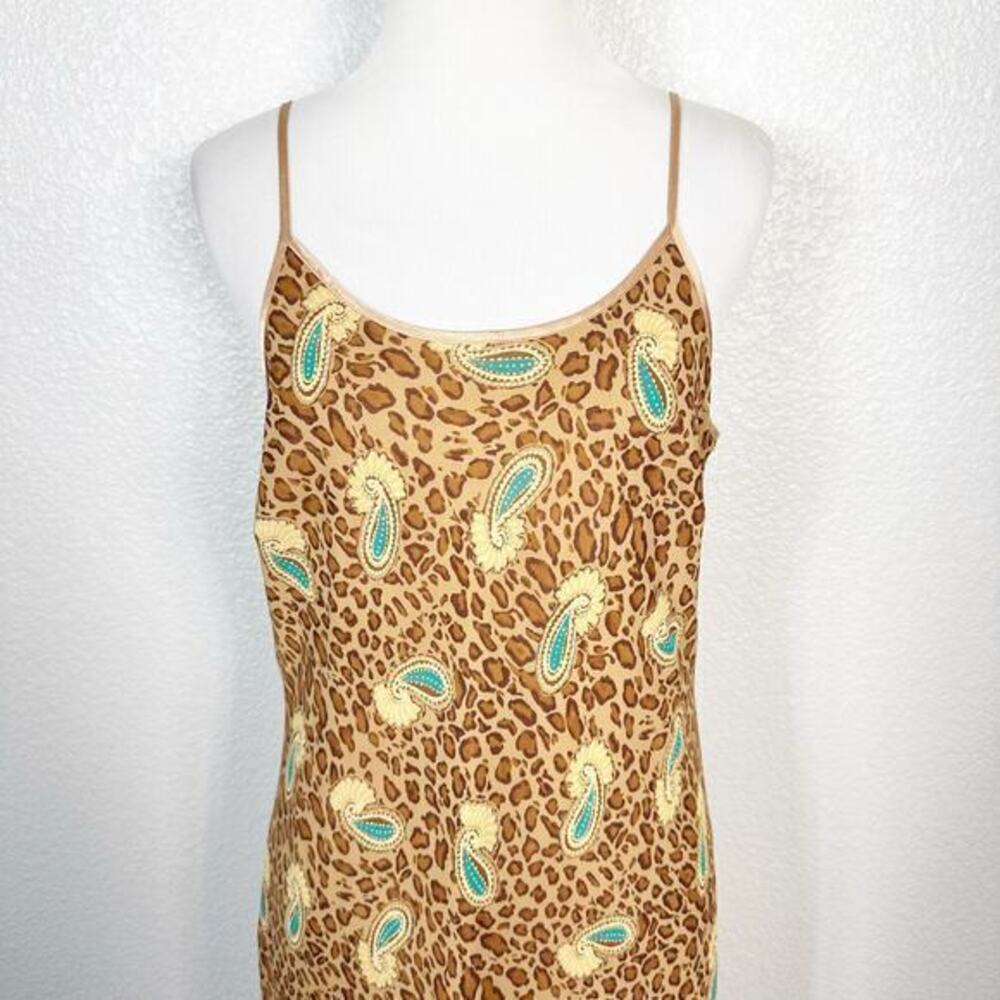 Y2K 90s Paisley Animal Print Festival Chiffon Chemise Slip Dress Size Small - Picture 4 of 15